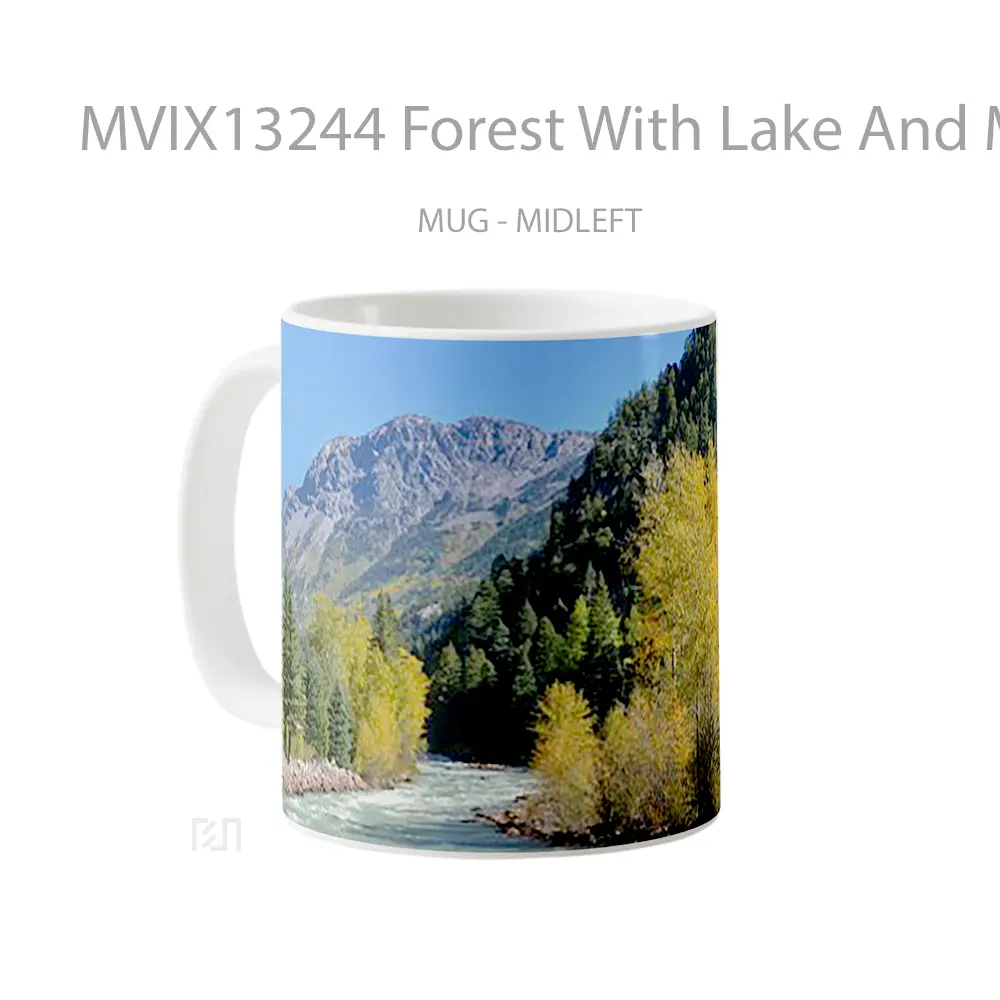 Mug Forest With Lake And Mountains V1 Gelas Pemandangan Alam - All-side / Desain