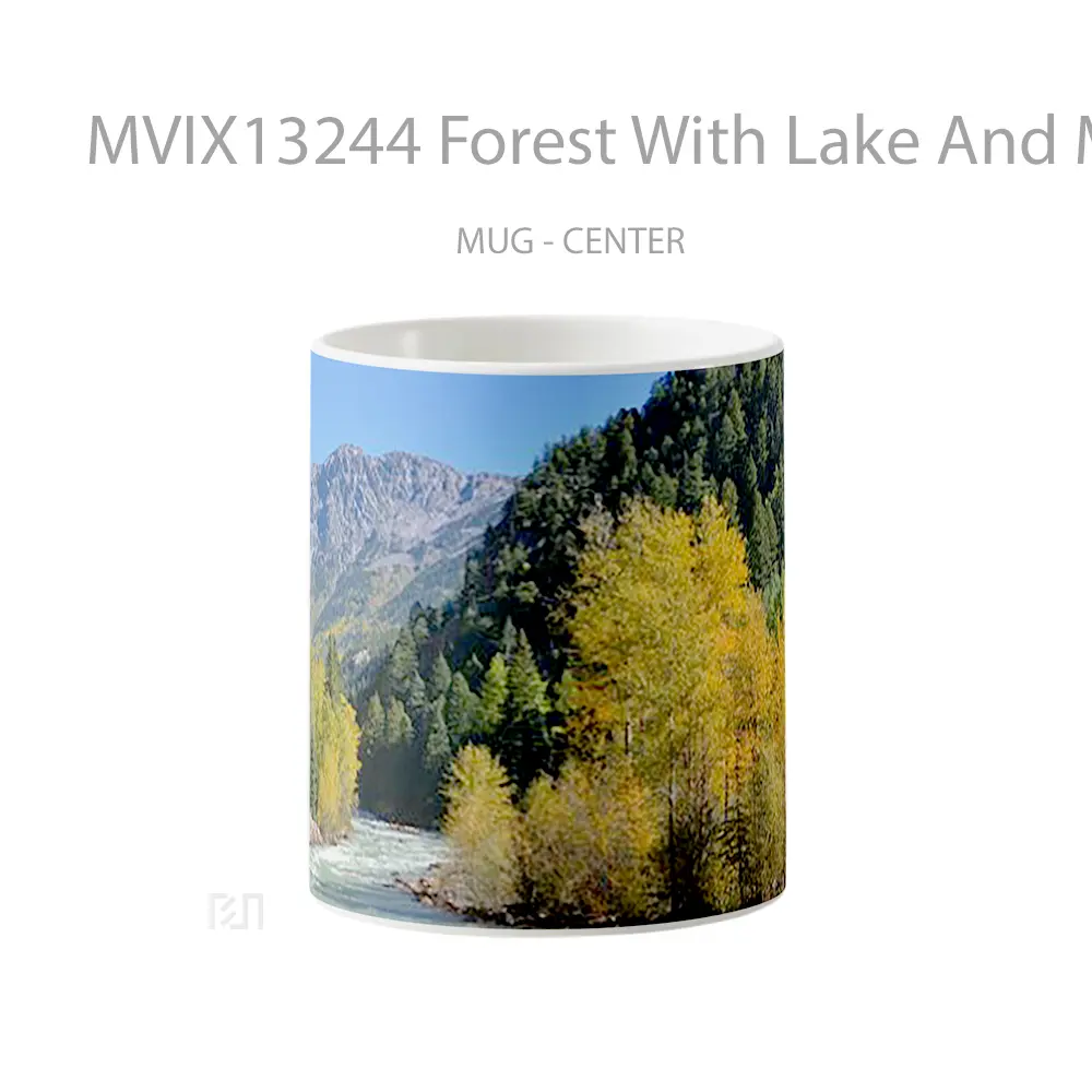 Mug Forest With Lake And Mountains V1 Gelas Pemandangan Alam