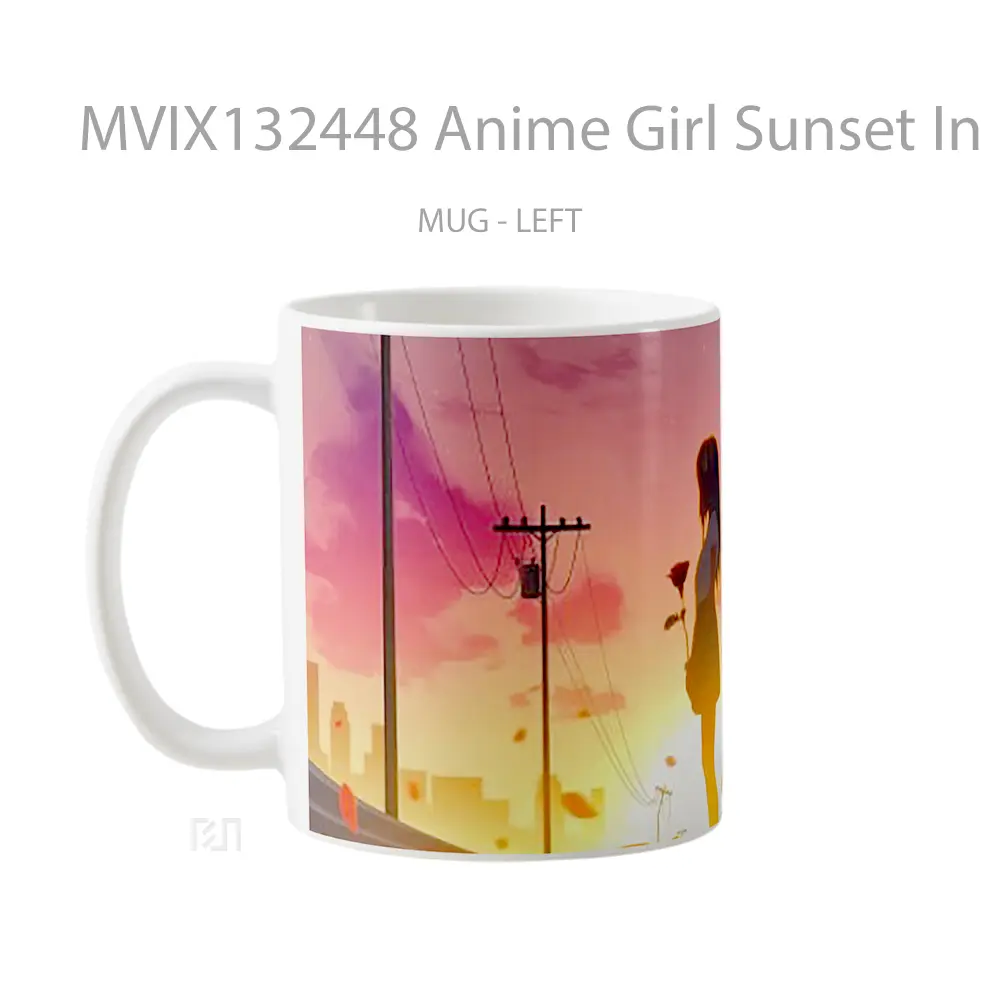 Mug Anime Girl Sunset In Backlight Cangkir Anime - All-side / Desain