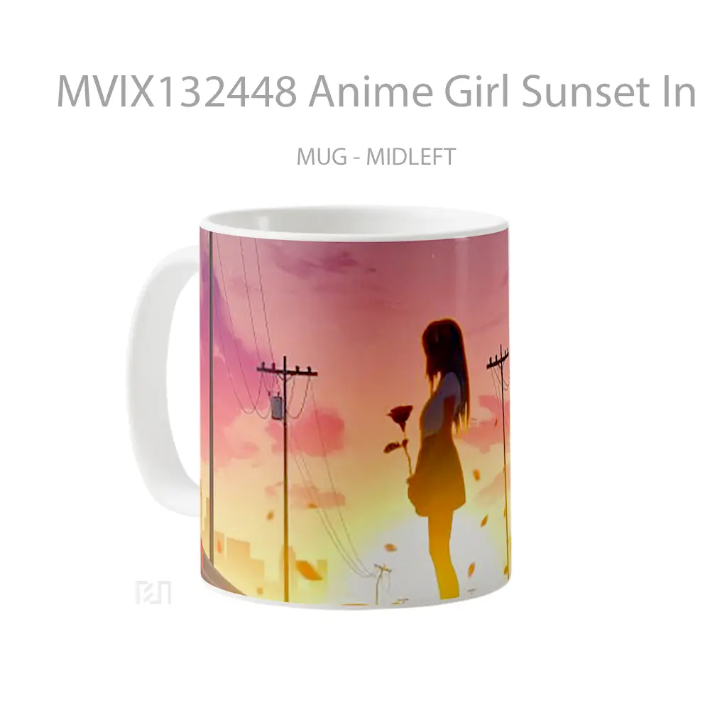 Mug Anime Girl Sunset In Backlight Cangkir Anime - All-side / Desain