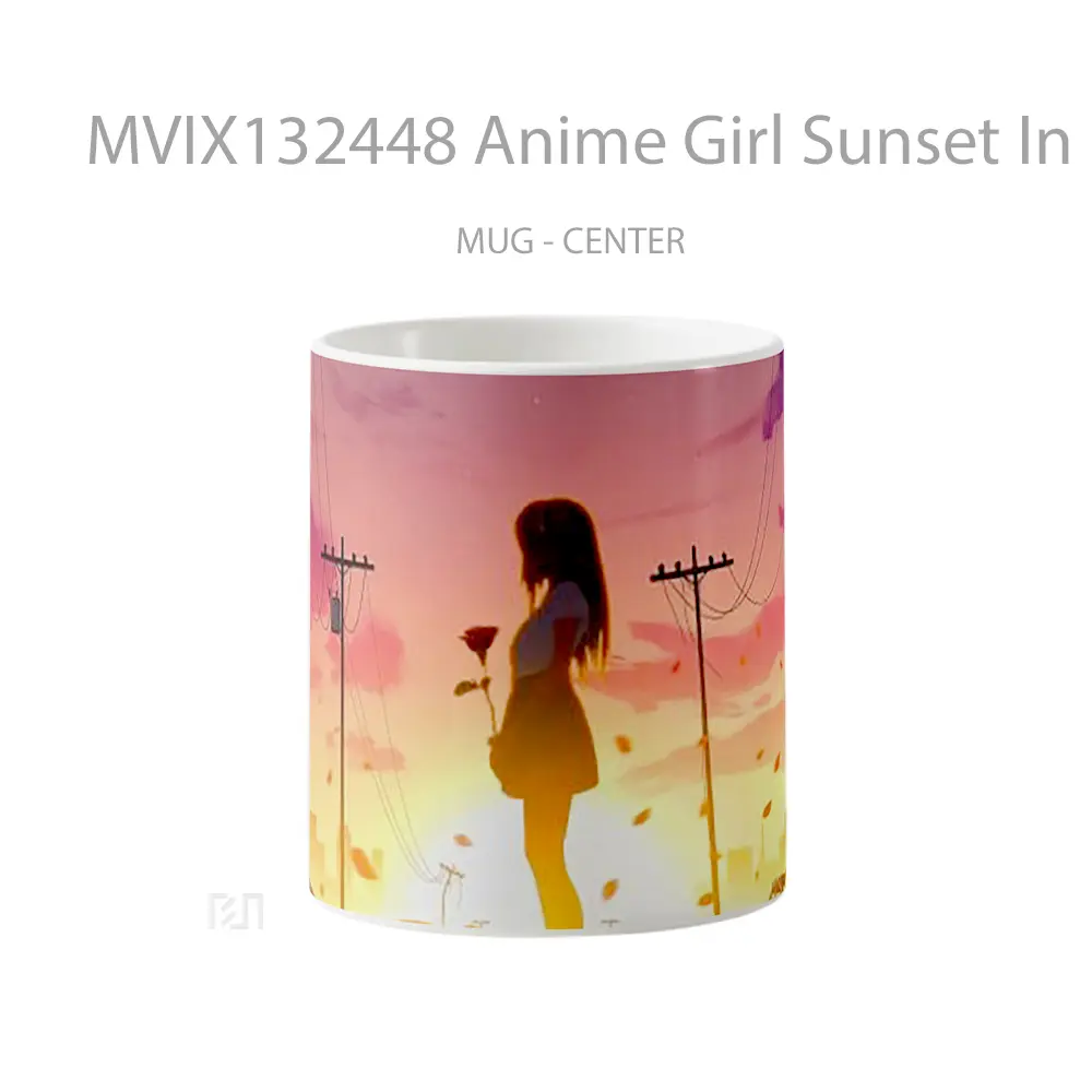 Mug Anime Girl Sunset In Backlight Cangkir Anime