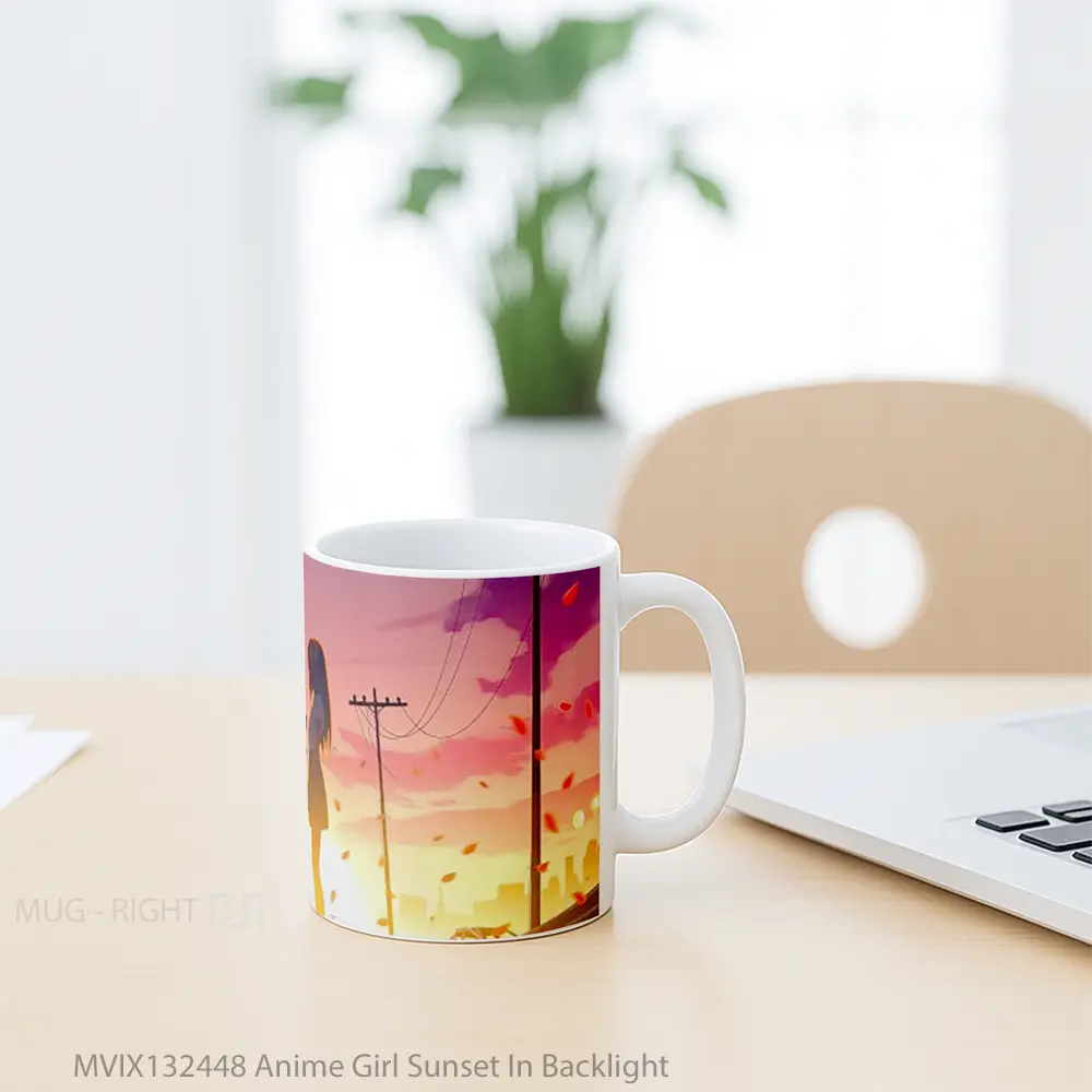 Mug Anime Girl Sunset In Backlight Cangkir Anime - All-side / Desain