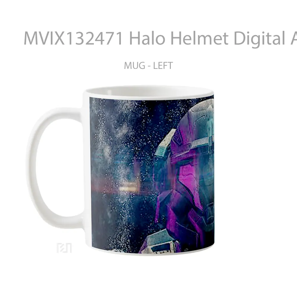 Mug Halo Helmet Digital Art Cangkir Gamer - All-side / Desain