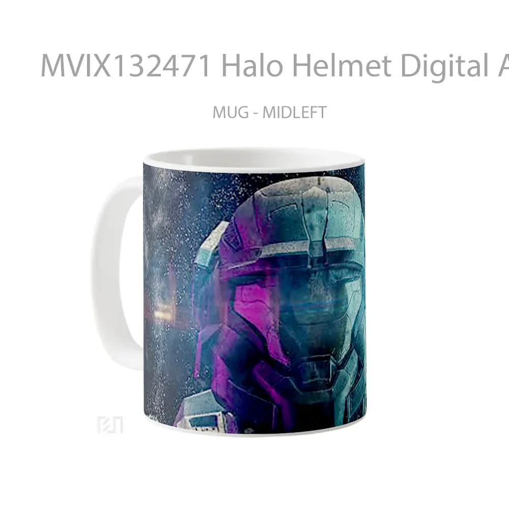 Mug Halo Helmet Digital Art Cangkir Gamer - All-side / Desain