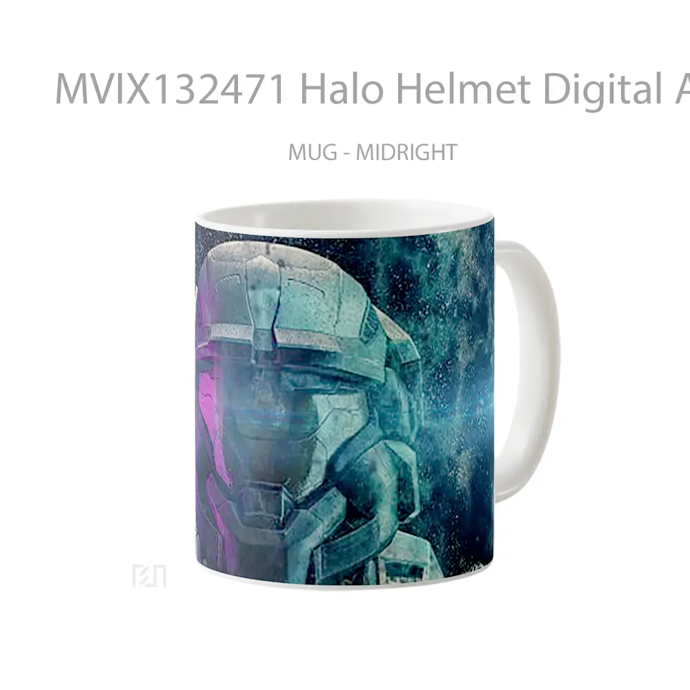 Mug Halo Helmet Digital Art Cangkir Gamer - All-side / Desain