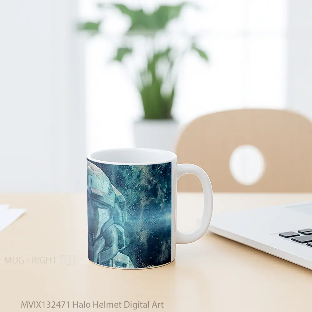 Mug Halo Helmet Digital Art Cangkir Gamer - All-side / Desain