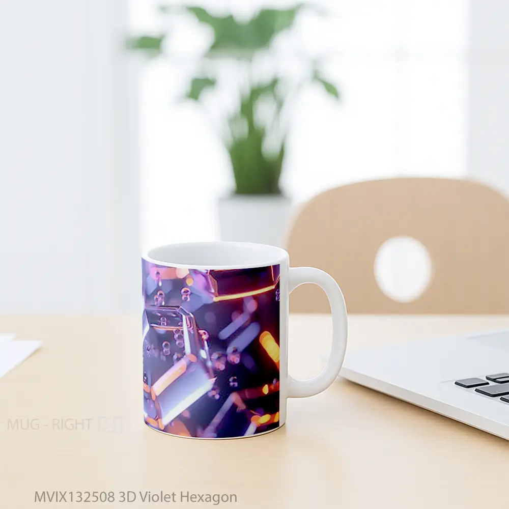 Mug 3D Violet Hexagon Gelas Keramik Unik - All-side / Desain