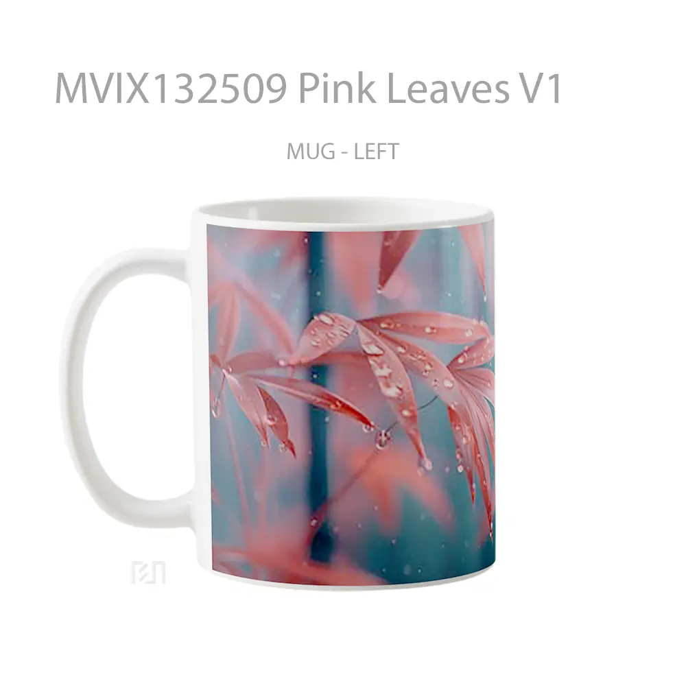 Mug Pink Leaves V1 Gelas Keramik Unik - All-side / Desain