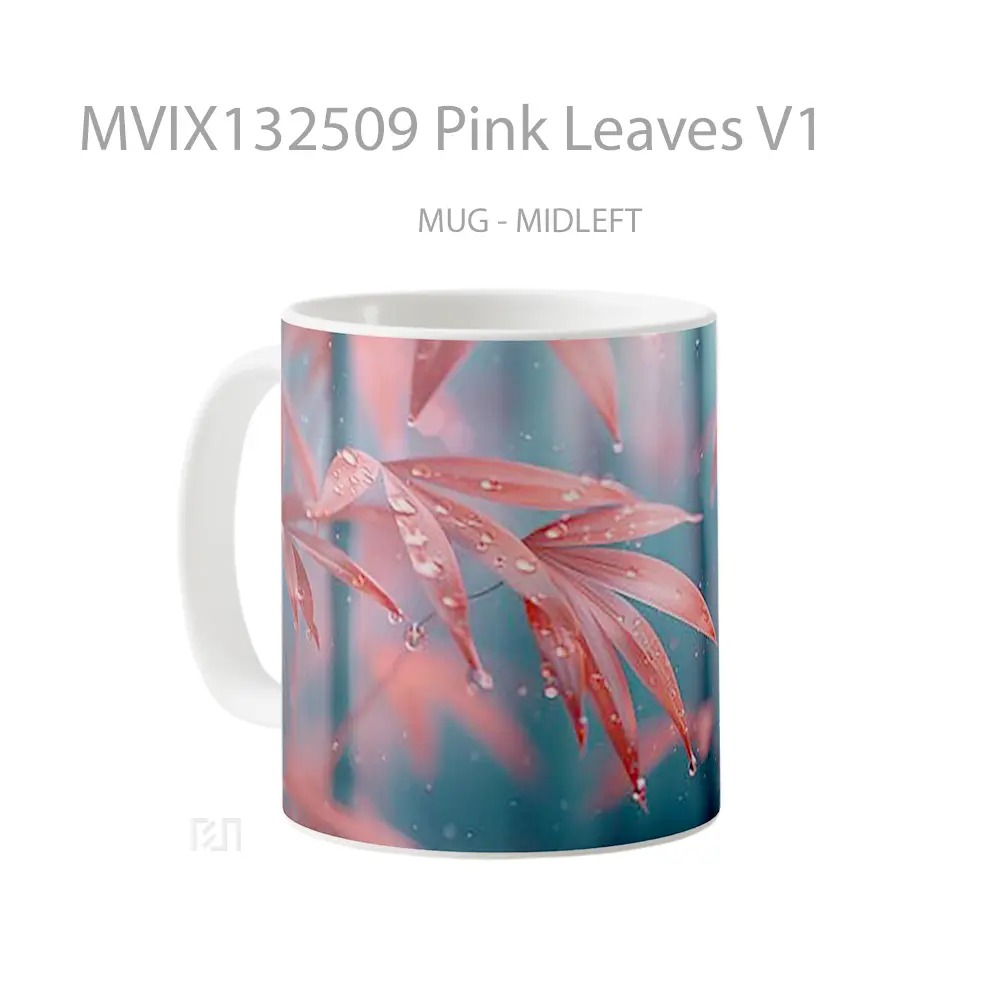 Mug Pink Leaves V1 Gelas Keramik Unik - All-side / Desain