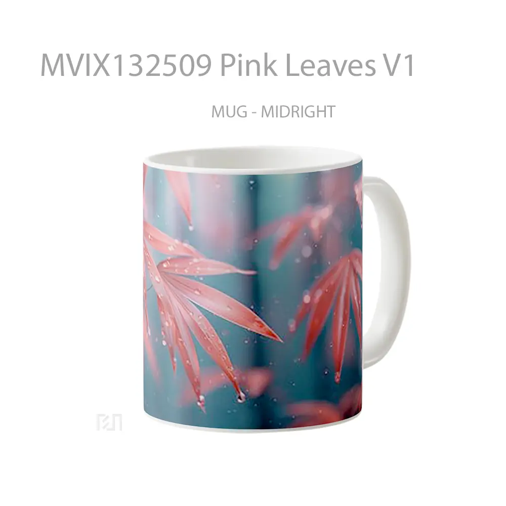 Mug Pink Leaves V1 Gelas Keramik Unik - All-side / Desain
