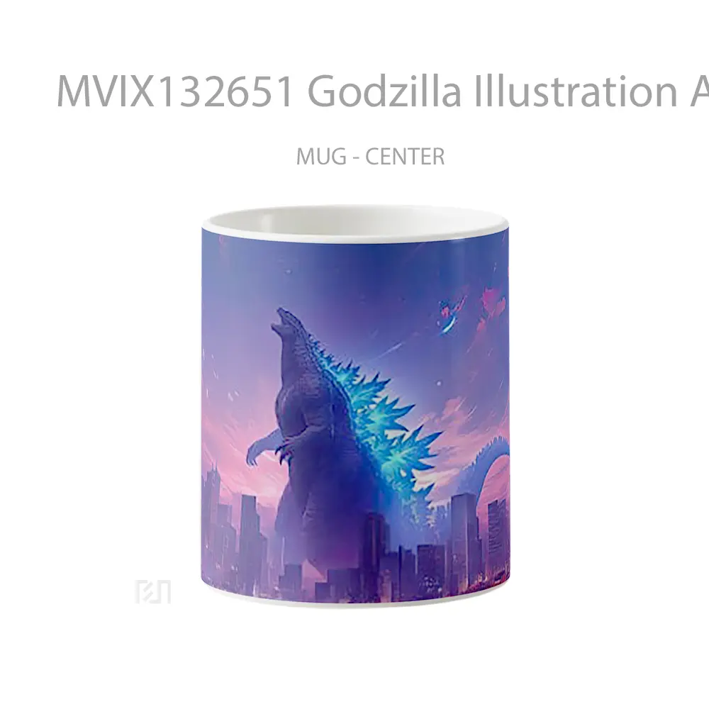 Mug Godzilla Illustration Art Gelas Seni Modern