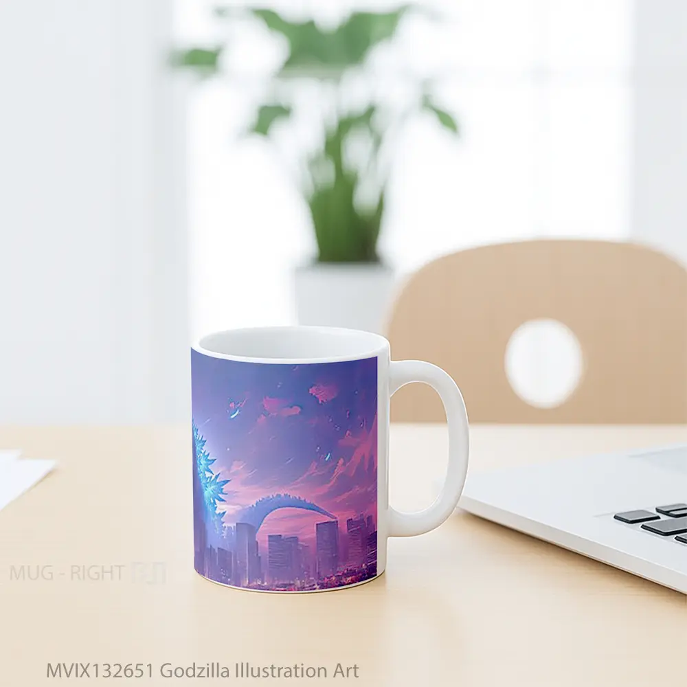 Mug Godzilla Illustration Art Gelas Seni Modern - All-side / Desain