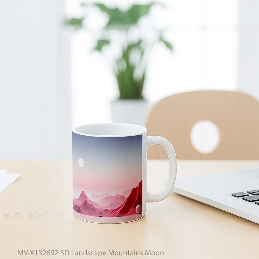 Mug 3D Landscape Mountains Moon Gelas Pemandangan Alam - All-side / Desain