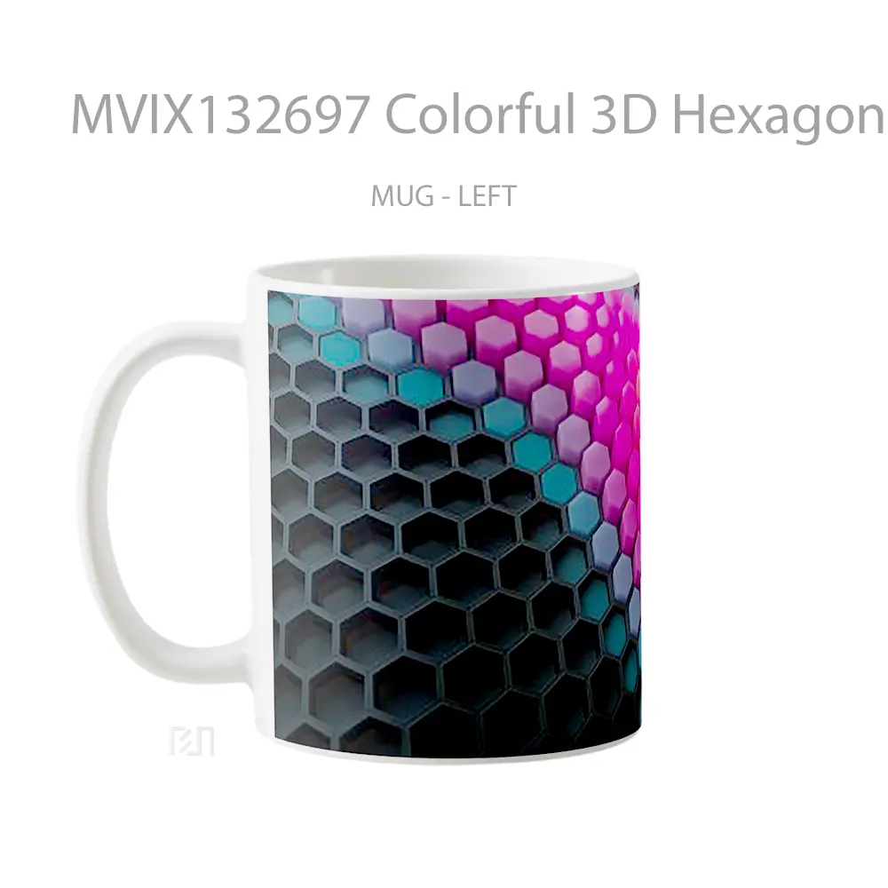 Mug Colorful 3D Hexagons Pattern Gelas Seni Modern - All-side / Desain