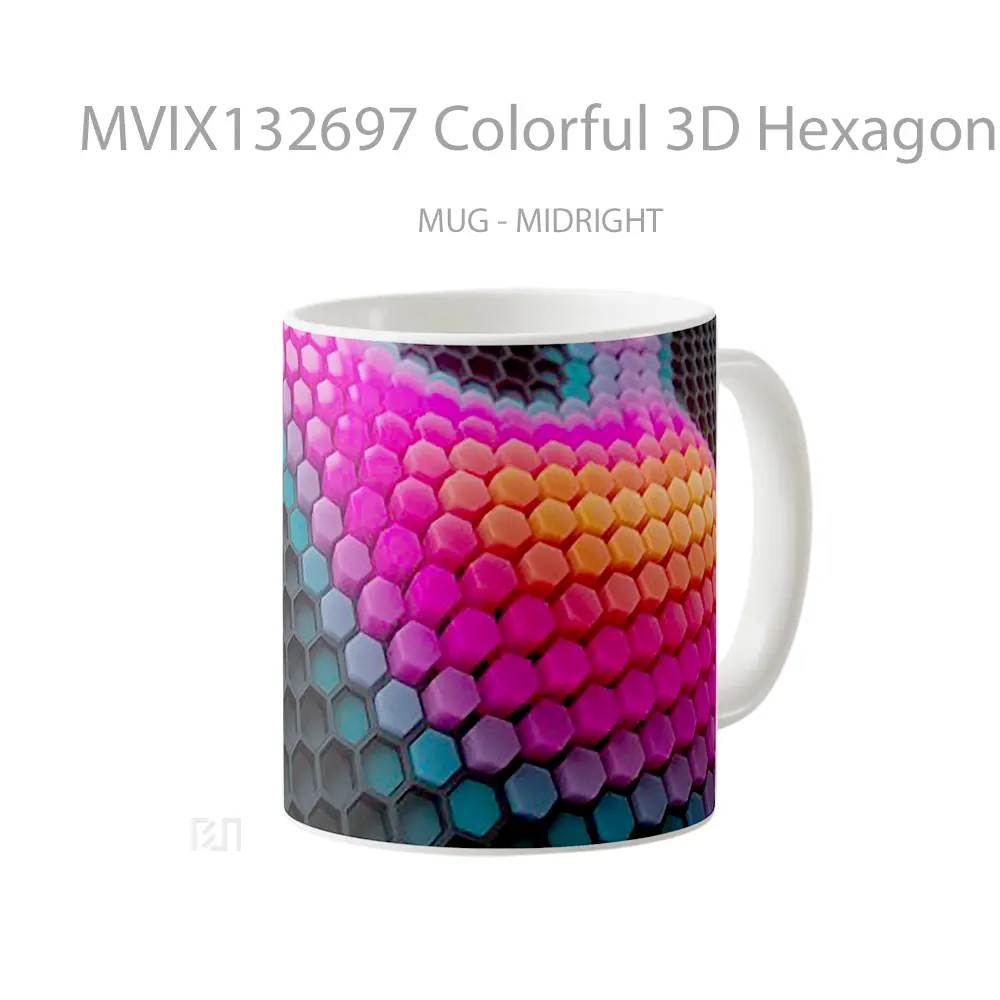 Mug Colorful 3D Hexagons Pattern Gelas Seni Modern - All-side / Desain