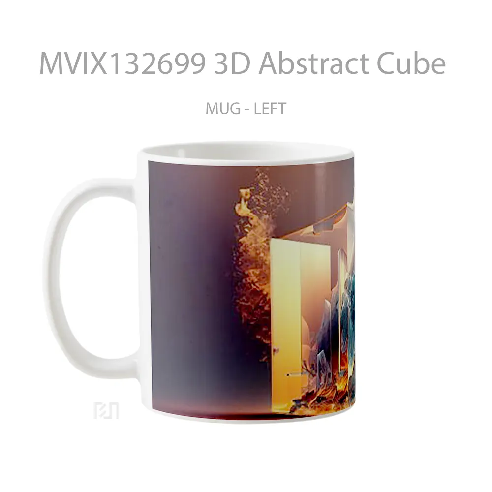 Mug 3D Abstract Cube Gelas Seni Modern - All-side / Desain