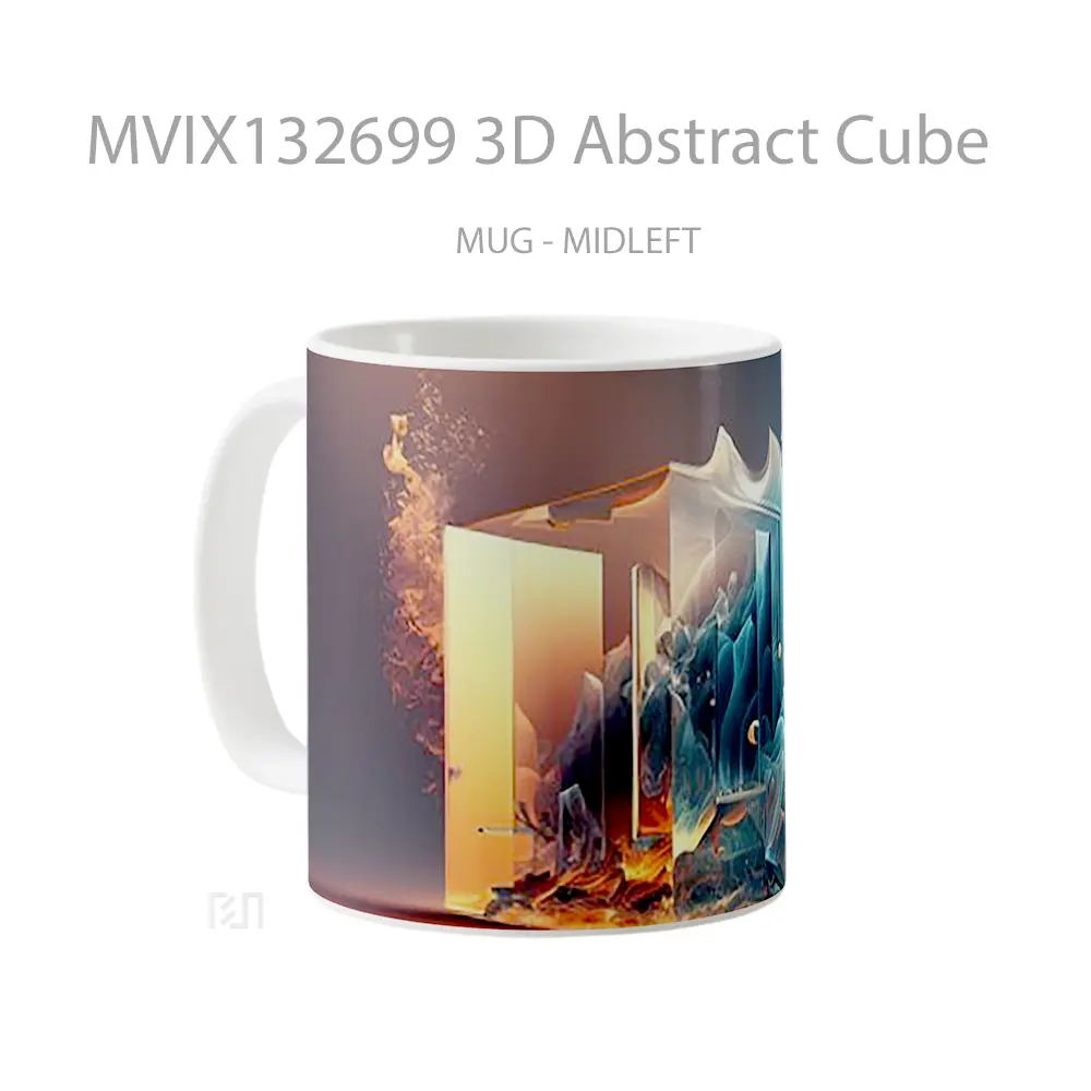 Mug 3D Abstract Cube Gelas Seni Modern - All-side / Desain