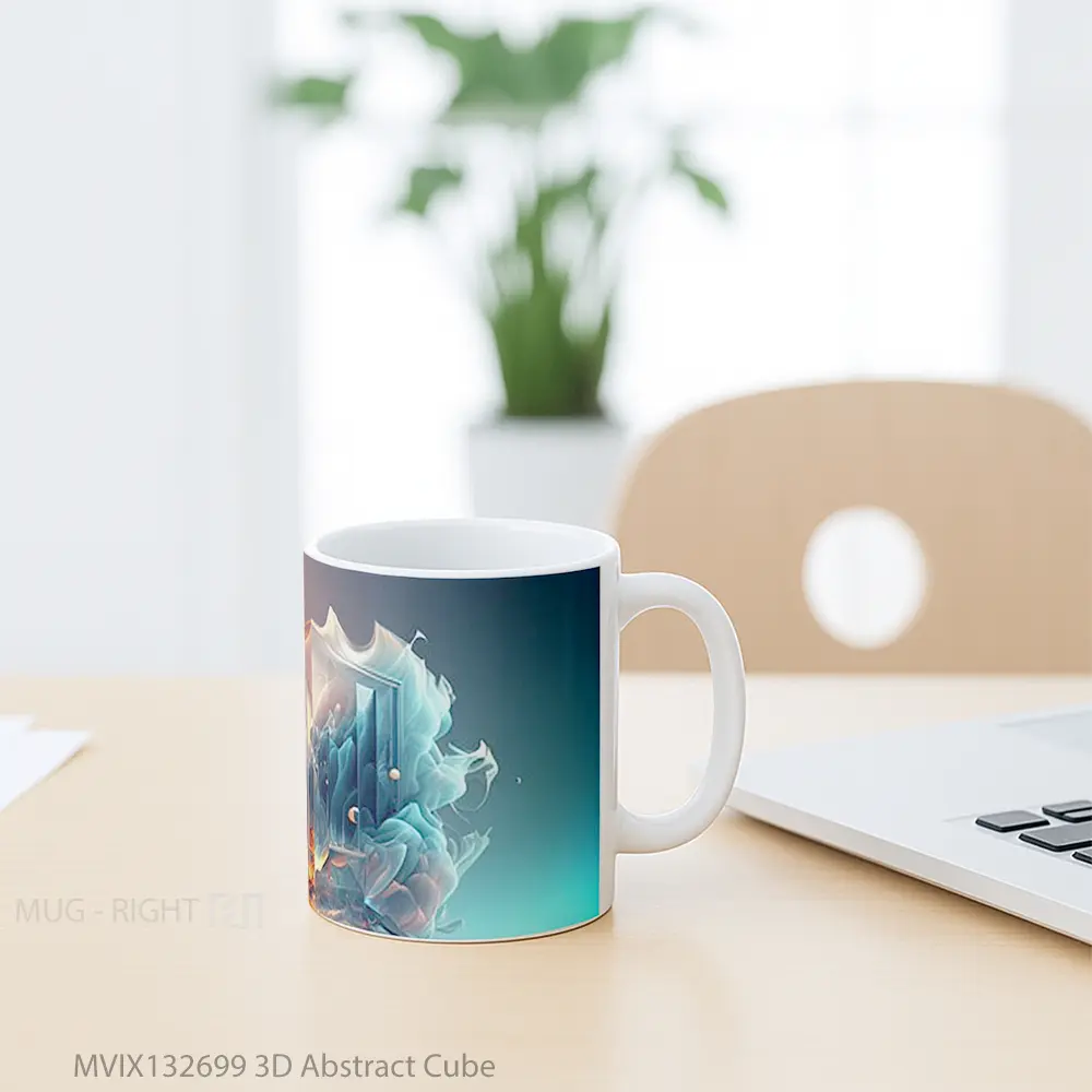 Mug 3D Abstract Cube Gelas Seni Modern - All-side / Desain