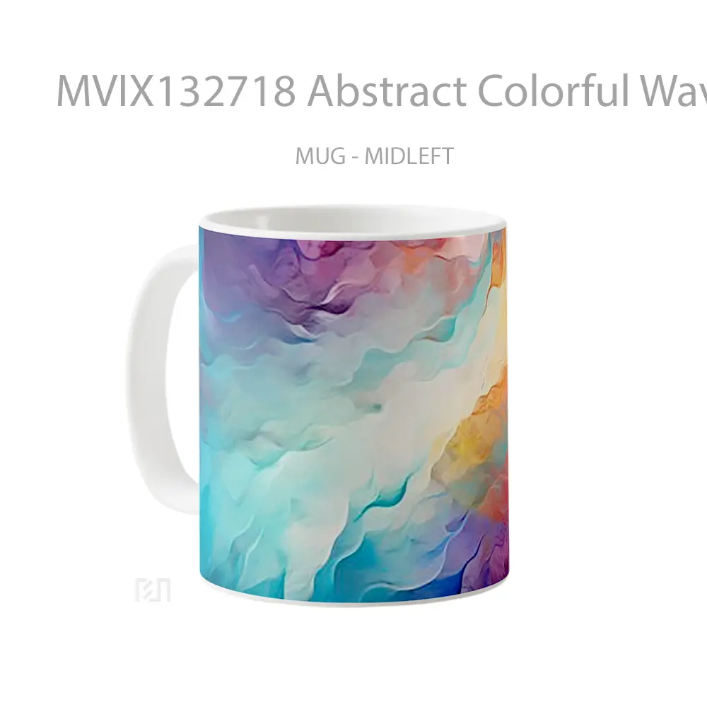 Mug Abstract Colorful Waves Painting Gelas Seni Modern - All-side / Desain