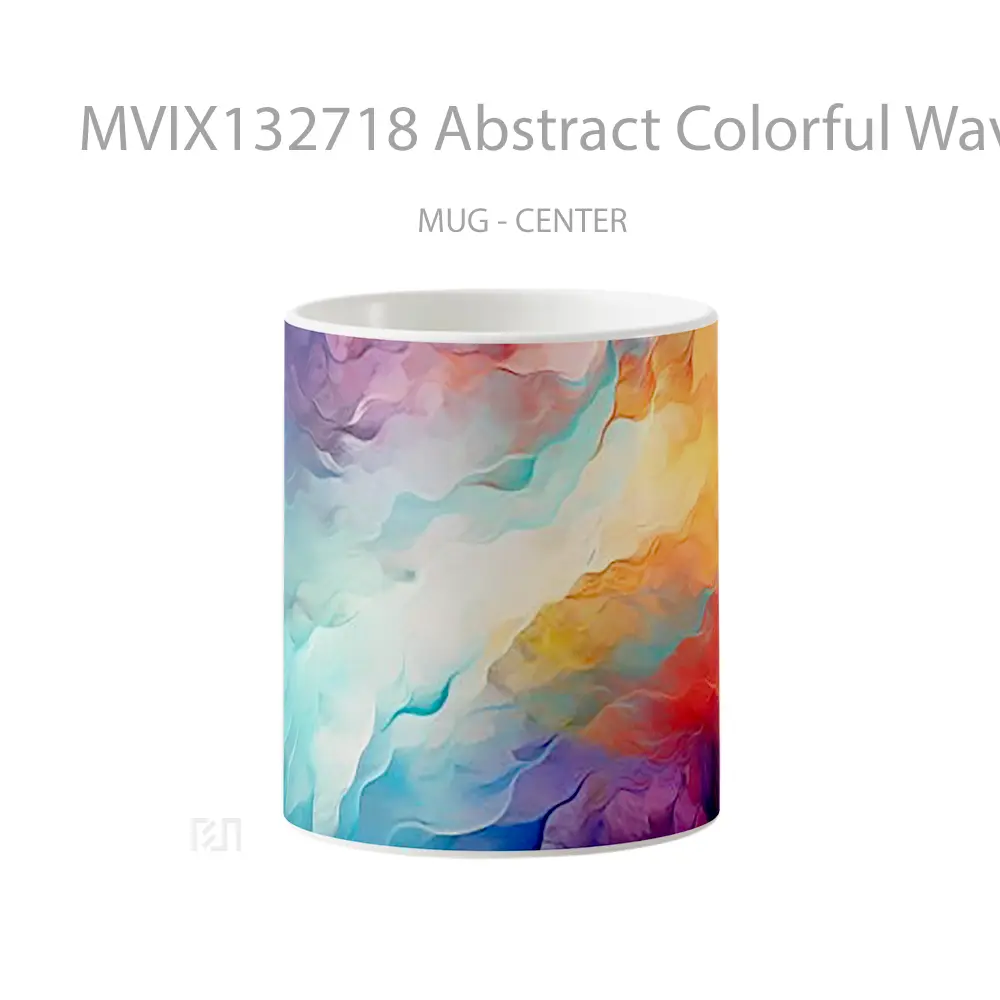 Mug Abstract Colorful Waves Painting Gelas Seni Modern