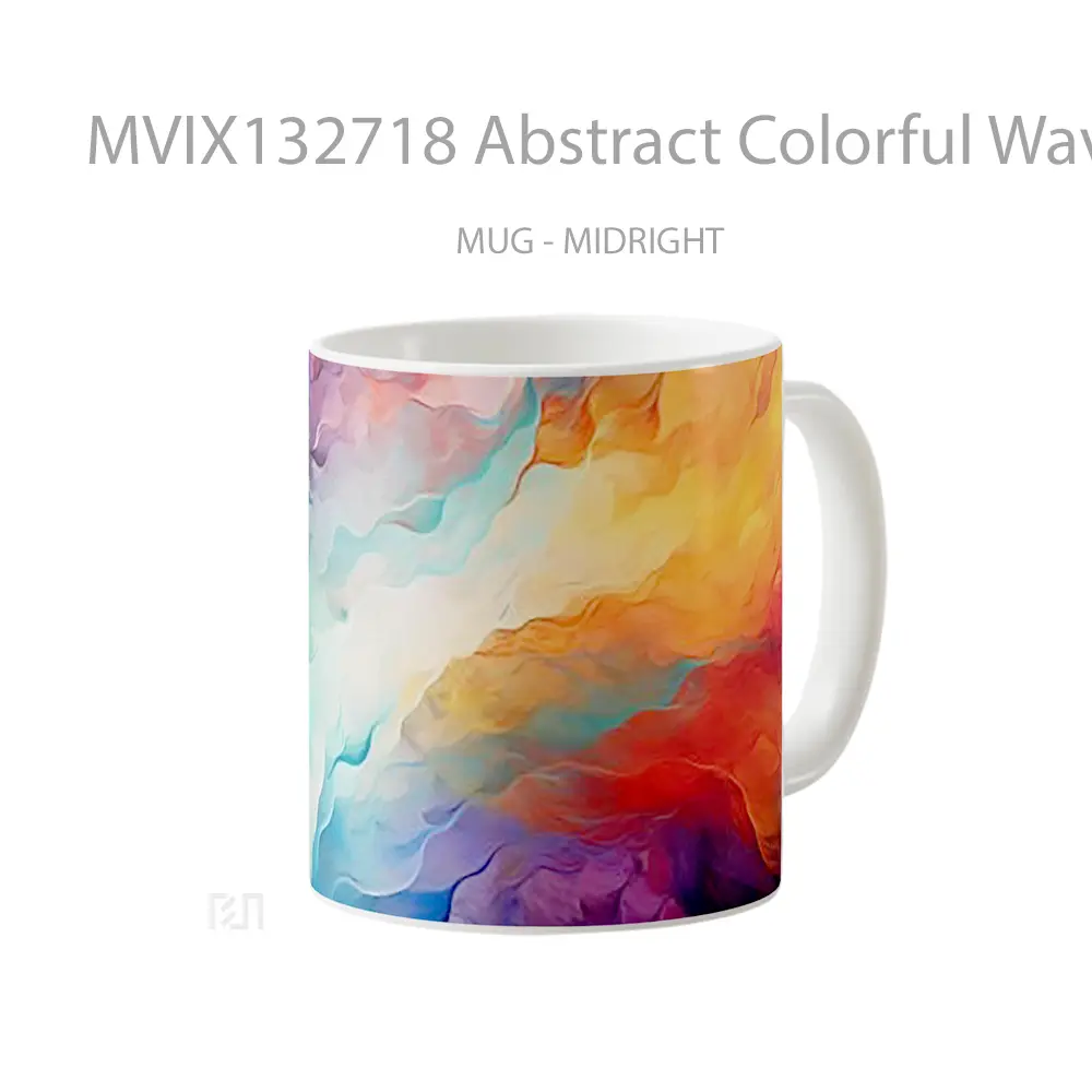 Mug Abstract Colorful Waves Painting Gelas Seni Modern - All-side / Desain