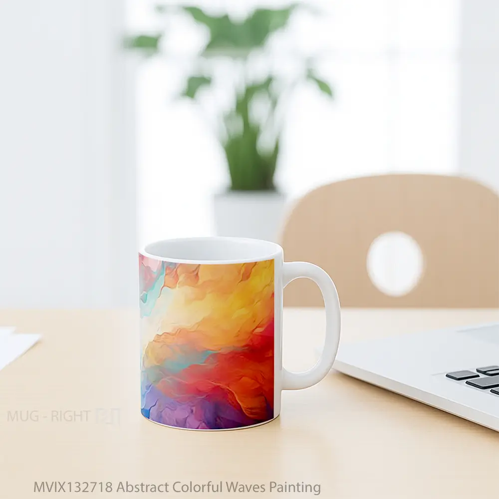 Mug Abstract Colorful Waves Painting Gelas Seni Modern - All-side / Desain