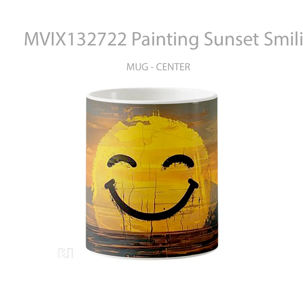 Mug Painting Sunset Smiling Sun Gelas Pemandangan Alam