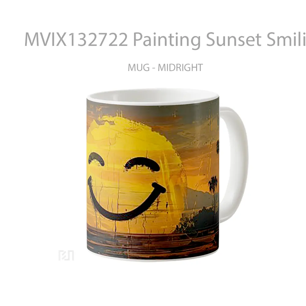 Mug Painting Sunset Smiling Sun Gelas Pemandangan Alam - All-side / Desain