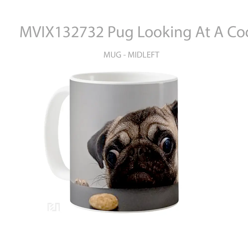 Mug Pug Looking At A Cookie Gelas Keramik Unik - All-side / Desain