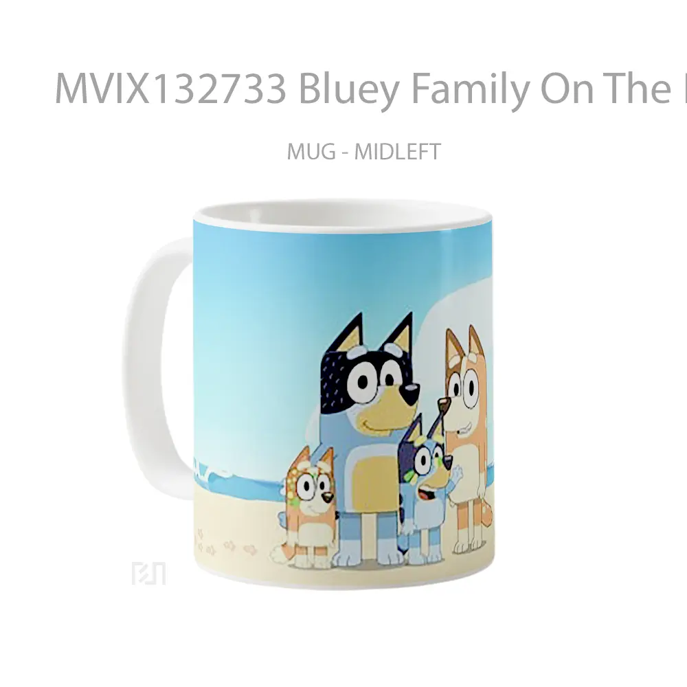 Mug Bluey Family On The Beach Gelas Pemandangan Alam - All-side / Desain