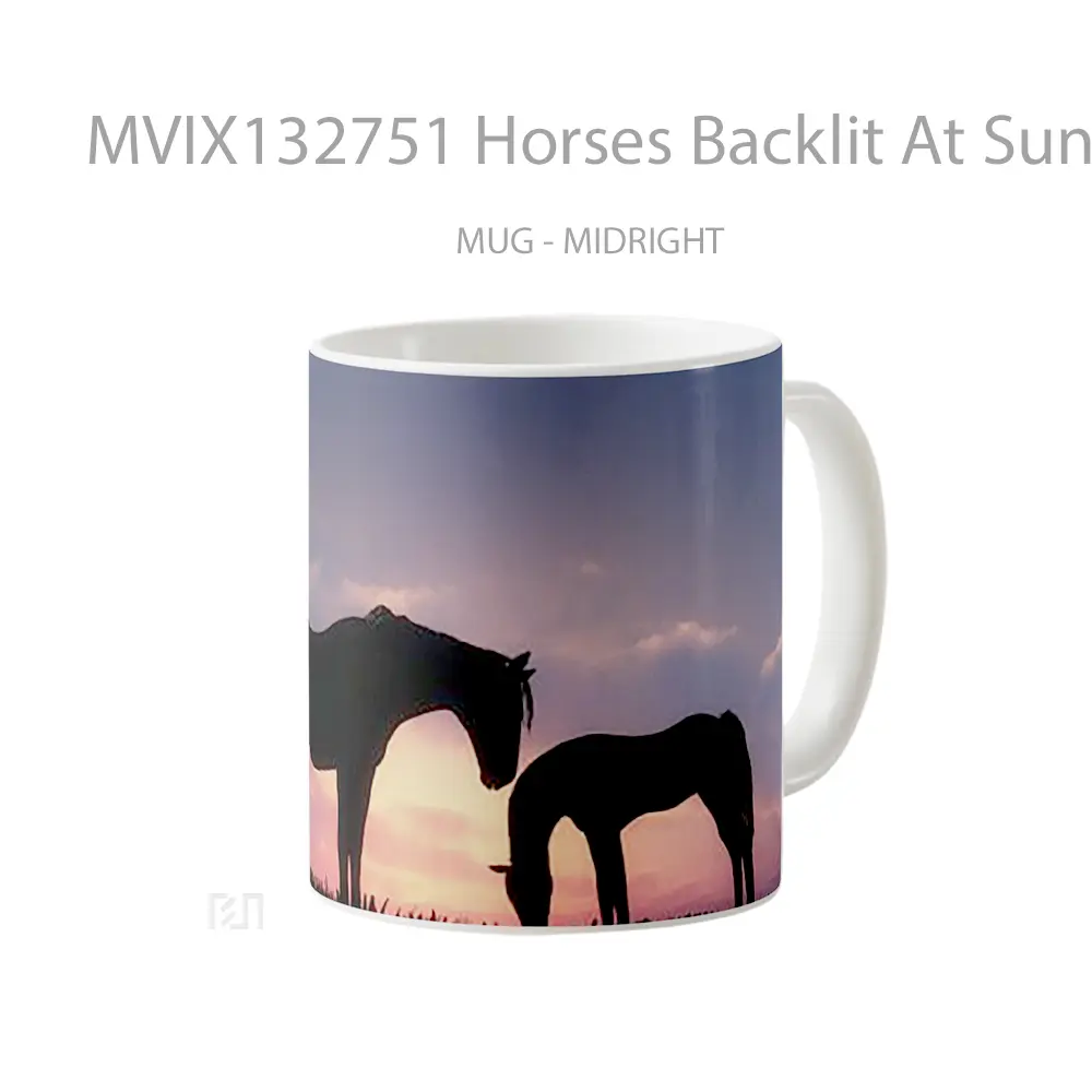 Mug Horses Backlit At Sunset Gelas Hewan Lucu - All-side / Desain