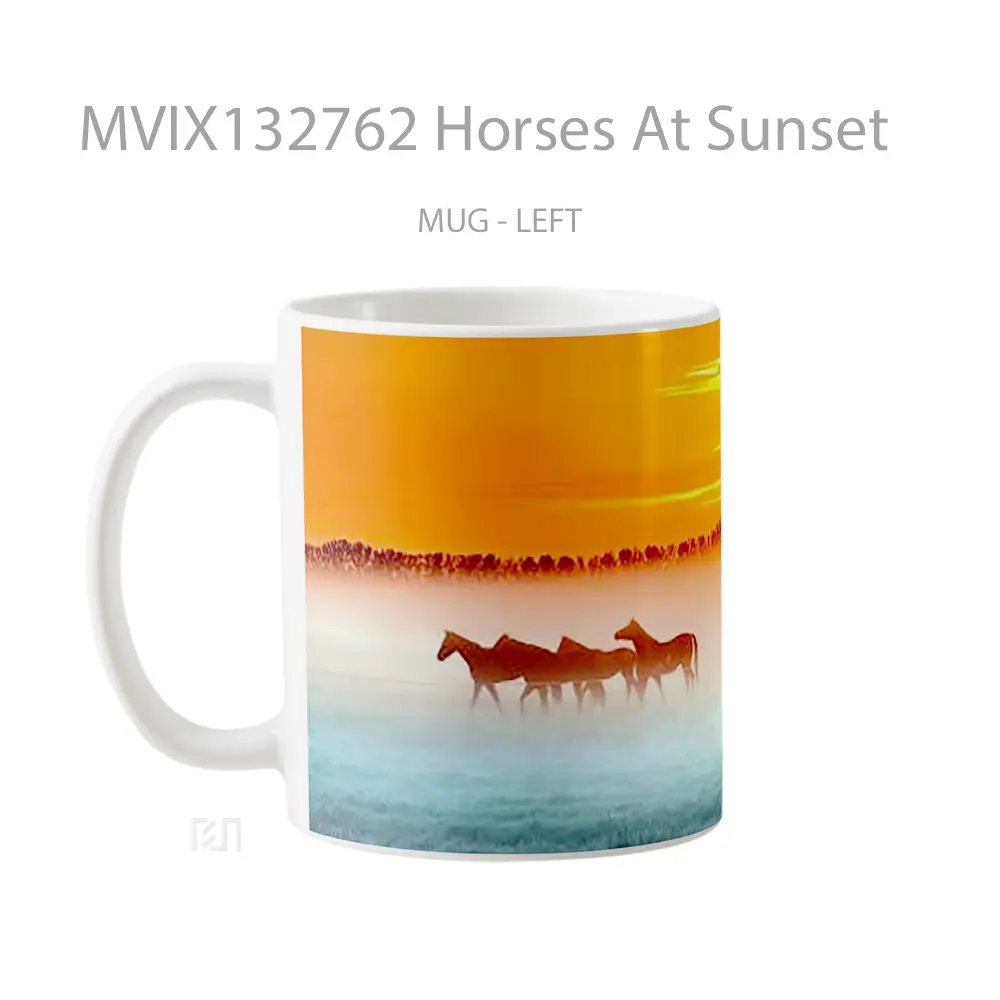 Mug Horses At Sunset Gelas Hewan Lucu - All-side / Desain