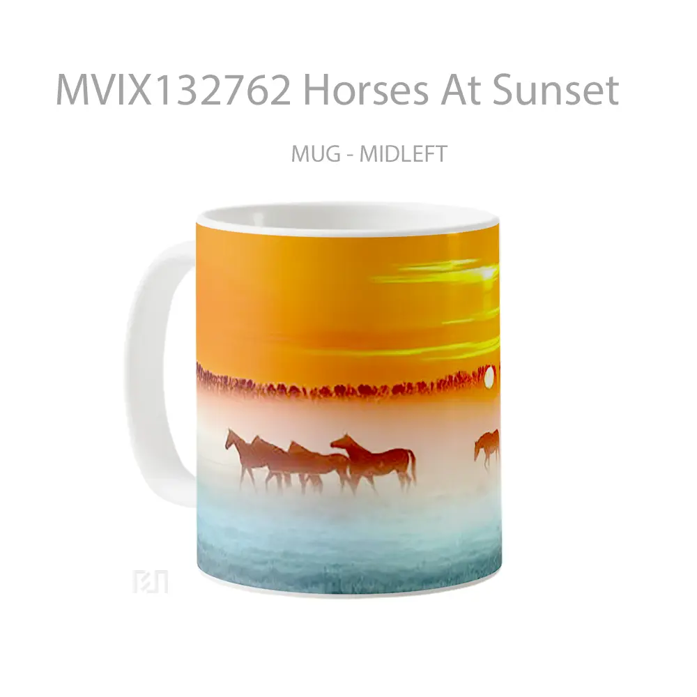 Mug Horses At Sunset Gelas Hewan Lucu - All-side / Desain