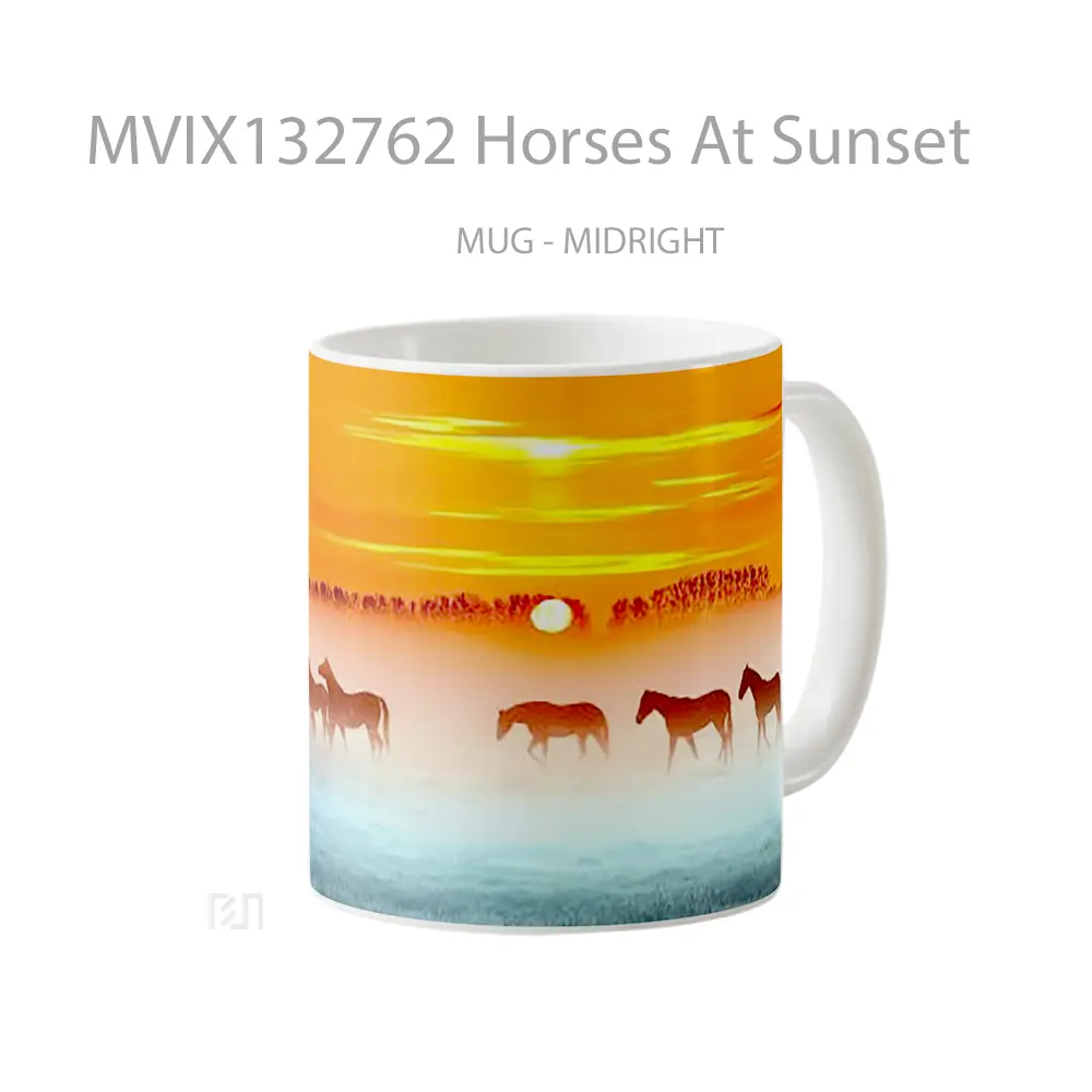 Mug Horses At Sunset Gelas Hewan Lucu - All-side / Desain