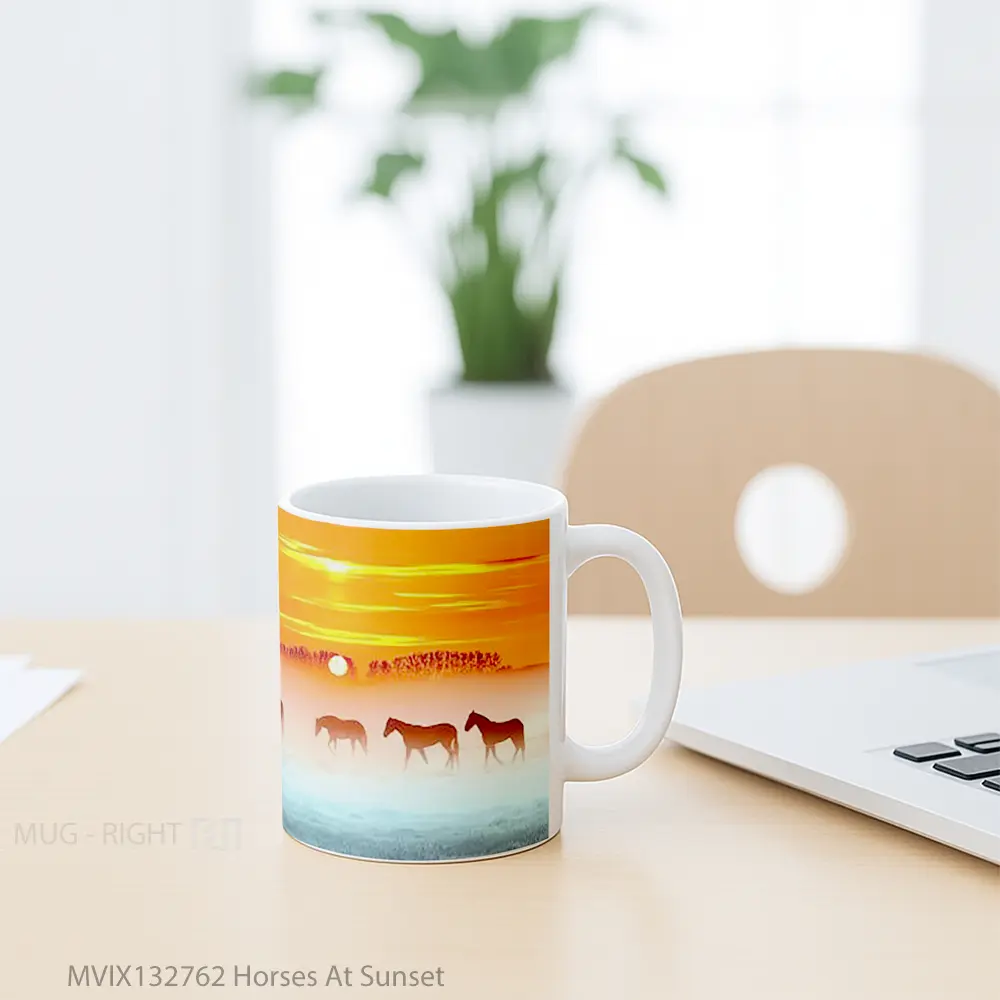 Mug Horses At Sunset Gelas Hewan Lucu - All-side / Desain