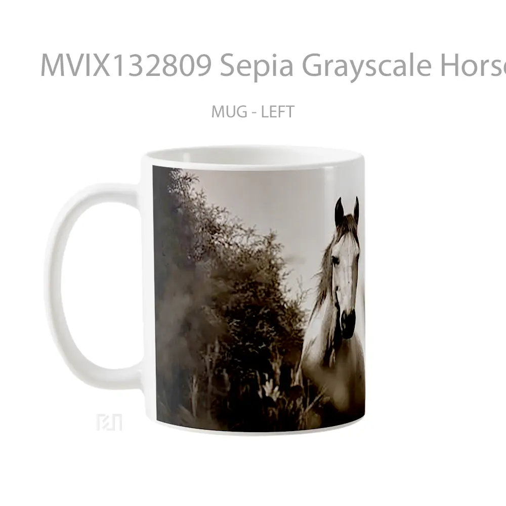 Mug Sepia Grayscale Horse Gelas Hewan Lucu - All-side / Desain
