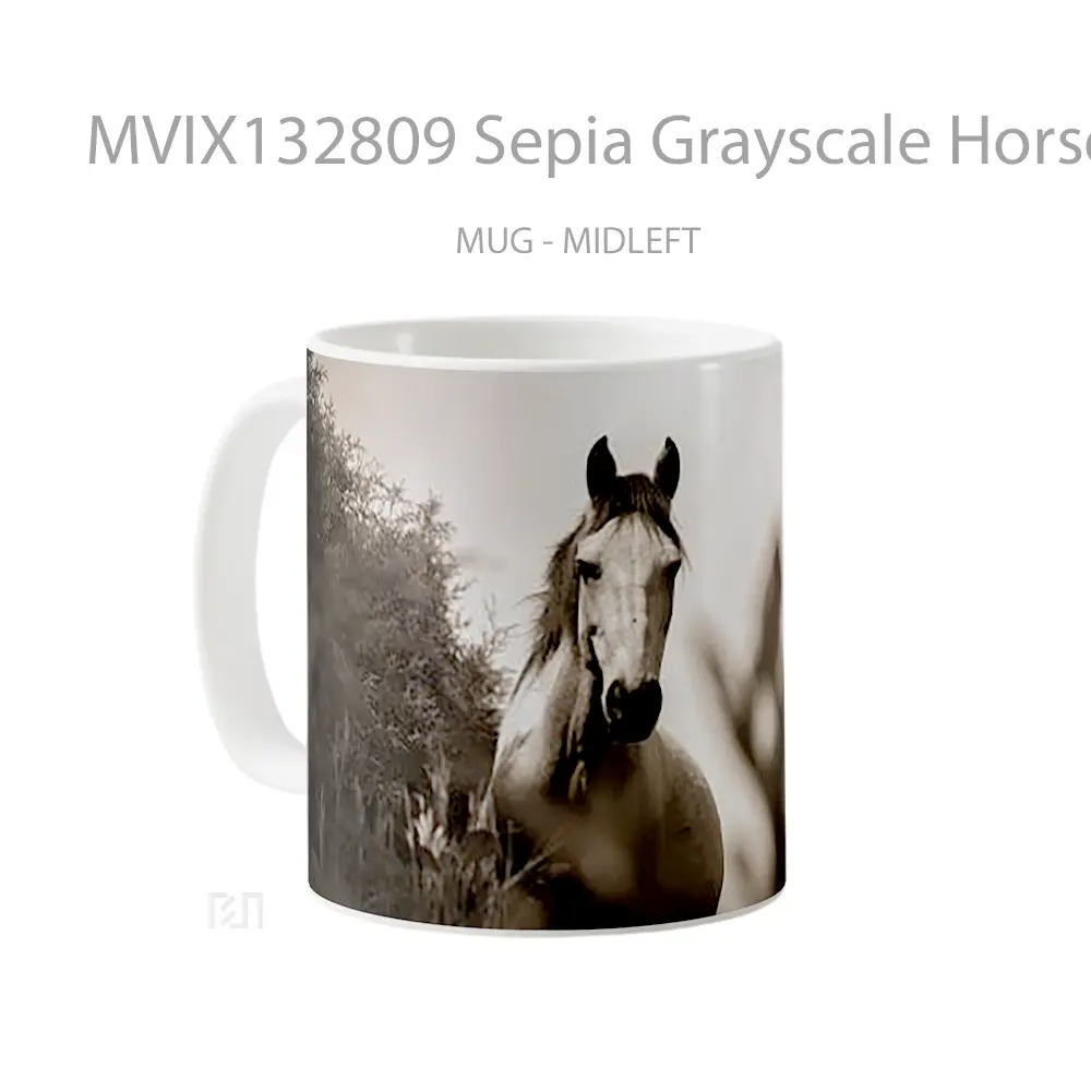 Mug Sepia Grayscale Horse Gelas Hewan Lucu - All-side / Desain