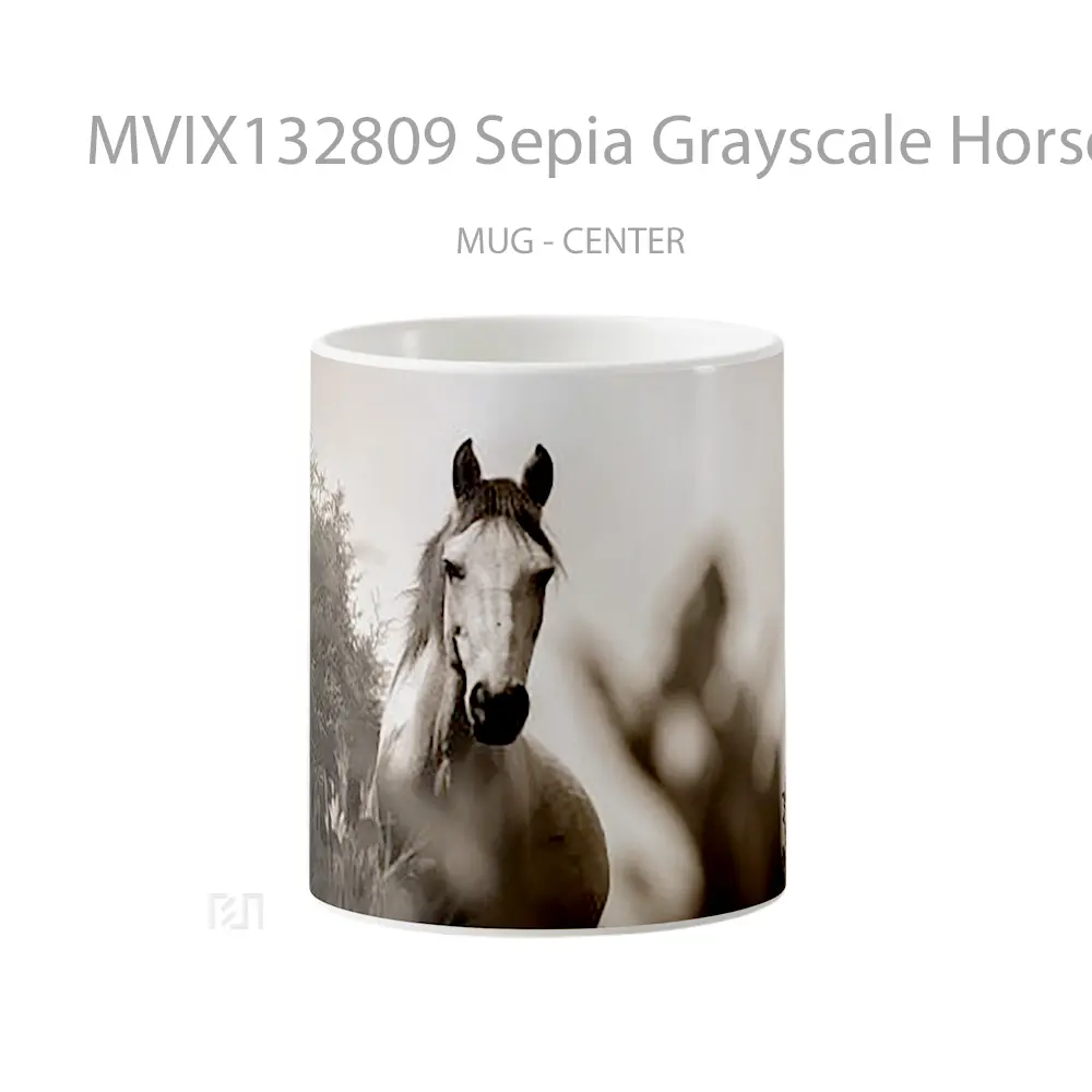 Mug Sepia Grayscale Horse Gelas Hewan Lucu