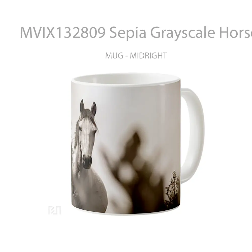 Mug Sepia Grayscale Horse Gelas Hewan Lucu - All-side / Desain