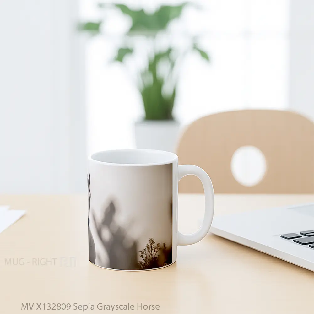 Mug Sepia Grayscale Horse Gelas Hewan Lucu - All-side / Desain