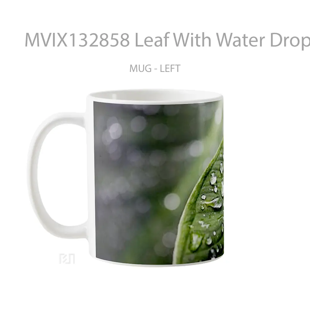 Mug Leaf With Water Drops Gelas Pemandangan Alam - All-side / Desain