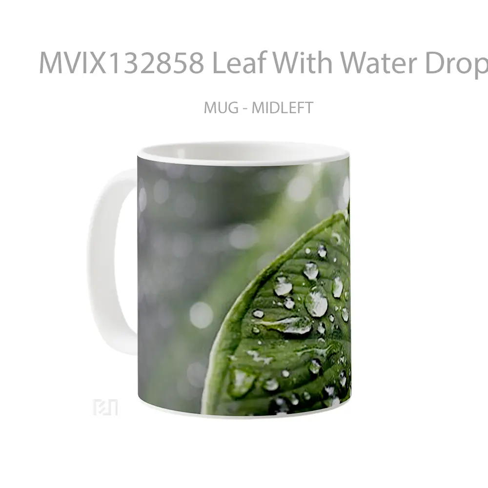 Mug Leaf With Water Drops Gelas Pemandangan Alam - All-side / Desain