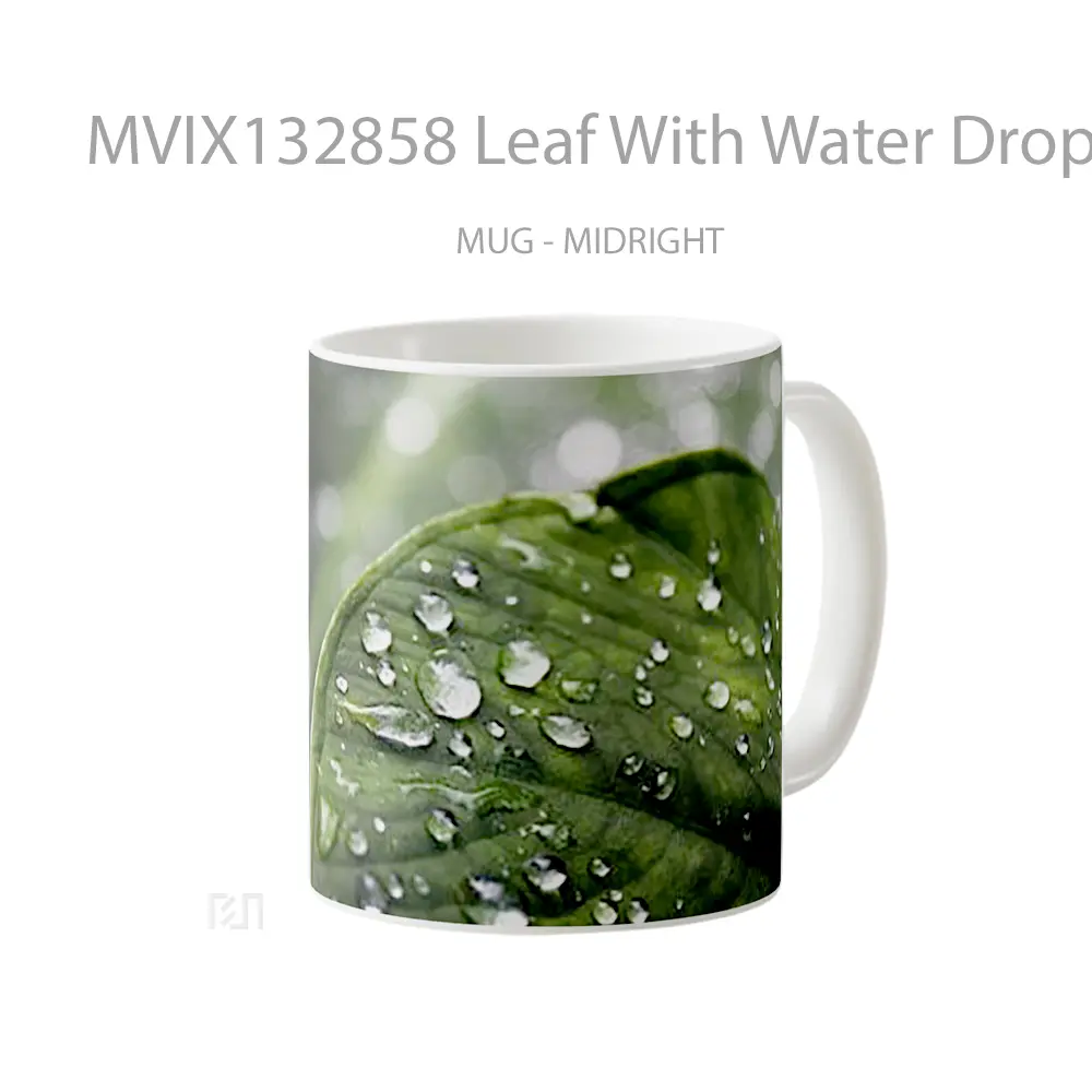Mug Leaf With Water Drops Gelas Pemandangan Alam - All-side / Desain