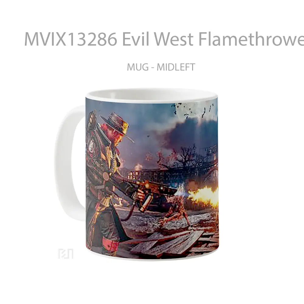 Mug Evil West Flamethrower Gelas Keramik Unik - All-side / Desain