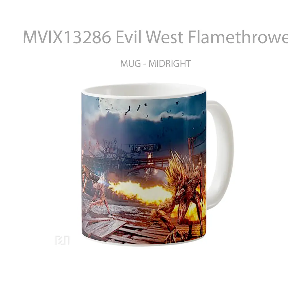 Mug Evil West Flamethrower Gelas Keramik Unik - All-side / Desain