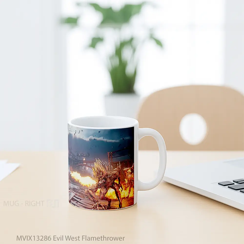 Mug Evil West Flamethrower Gelas Keramik Unik - All-side / Desain
