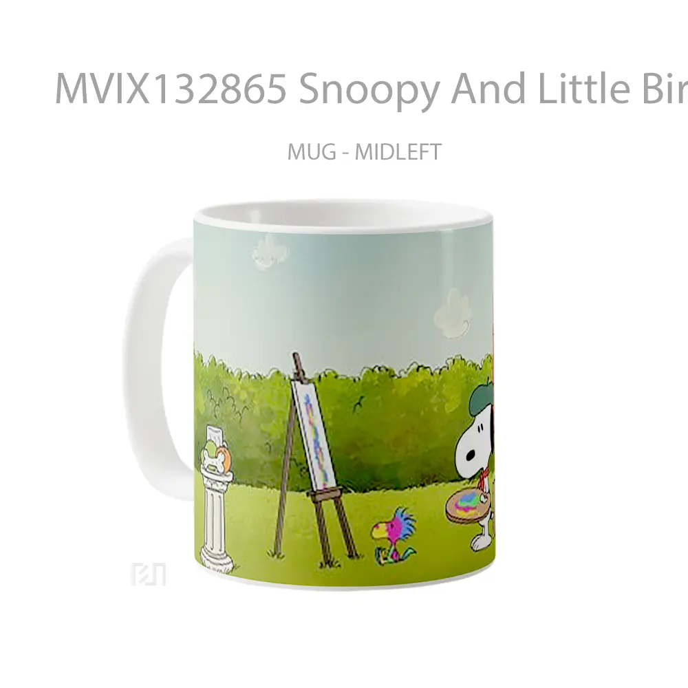 Mug Snoopy And Little Bird Woodstock Painting Art Gelas Hewan Lucu - All-side / Desain