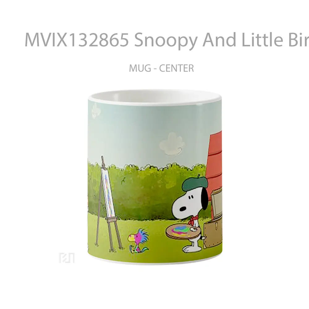 Mug Snoopy And Little Bird Woodstock Painting Art Gelas Hewan Lucu