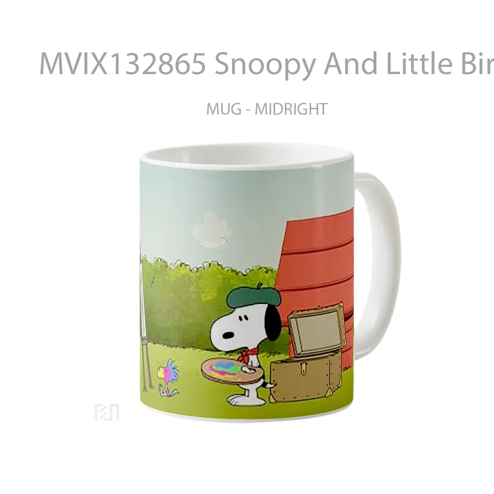 Mug Snoopy And Little Bird Woodstock Painting Art Gelas Hewan Lucu - All-side / Desain