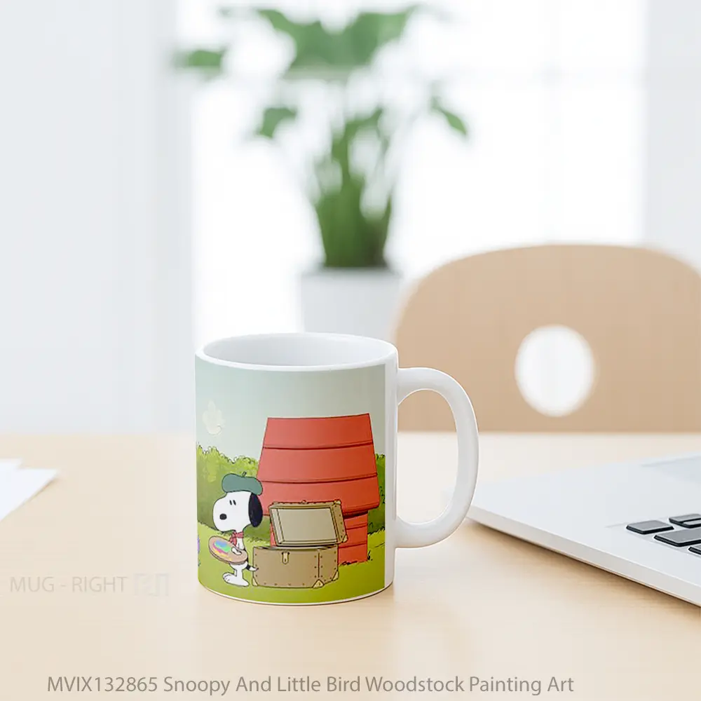 Mug Snoopy And Little Bird Woodstock Painting Art Gelas Hewan Lucu - All-side / Desain